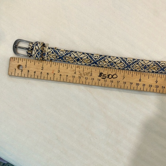 Blue and Cream Woven thin Belt with Metal Buckle about 43” long - Picture 5 of 9